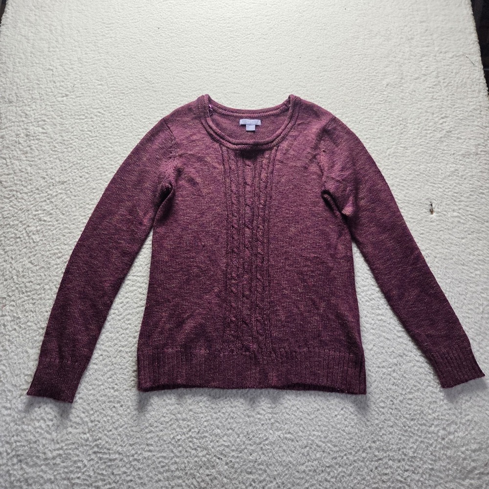 Laura Scott Sweater Womens Large Purple Crew Neck Long Sleeve Cable Knit